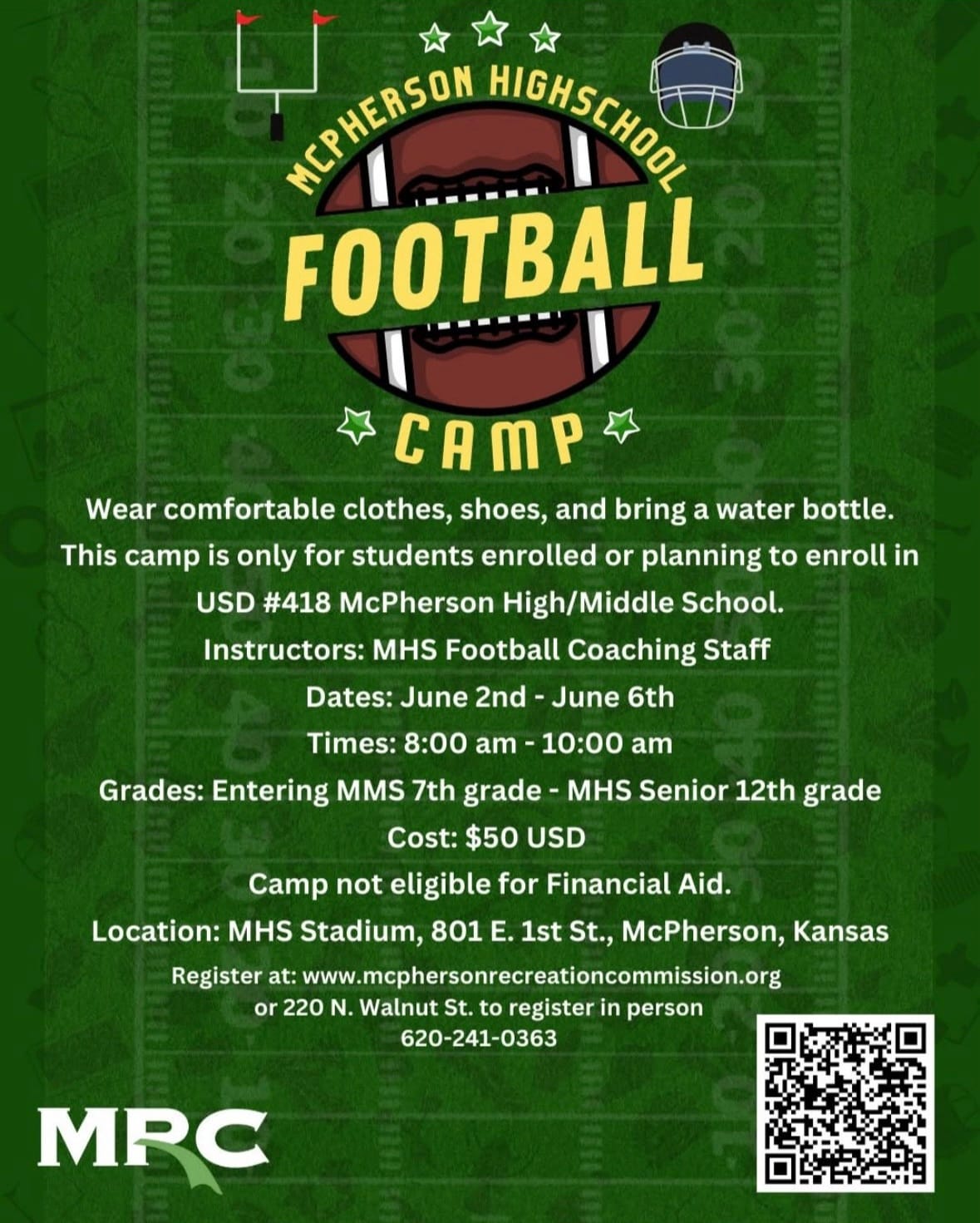 McPherson High School Announces Summer Football Camp for District Students