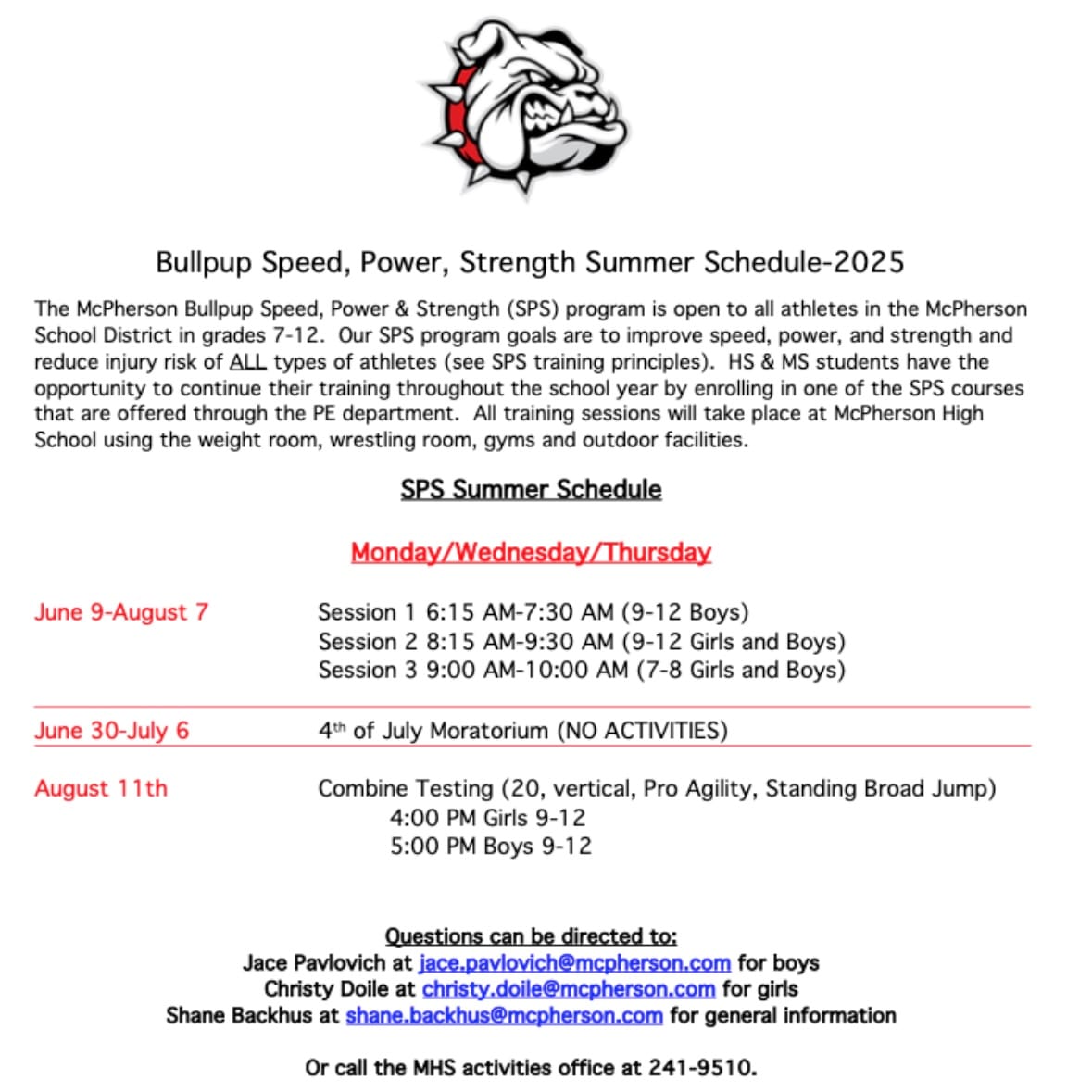 McPherson High School Announces Summer Speed, Power and Strength Program