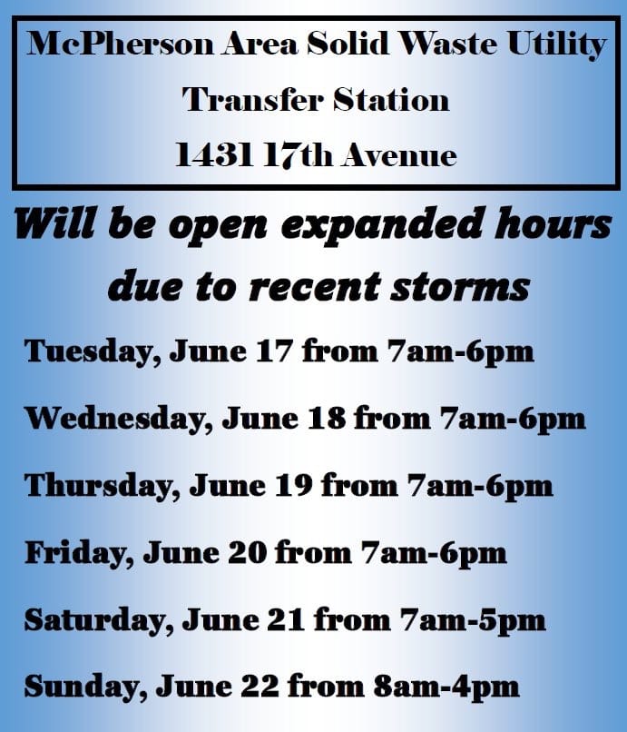 Lindsborg Transfer Station Extends Weekend Hours Following Storms