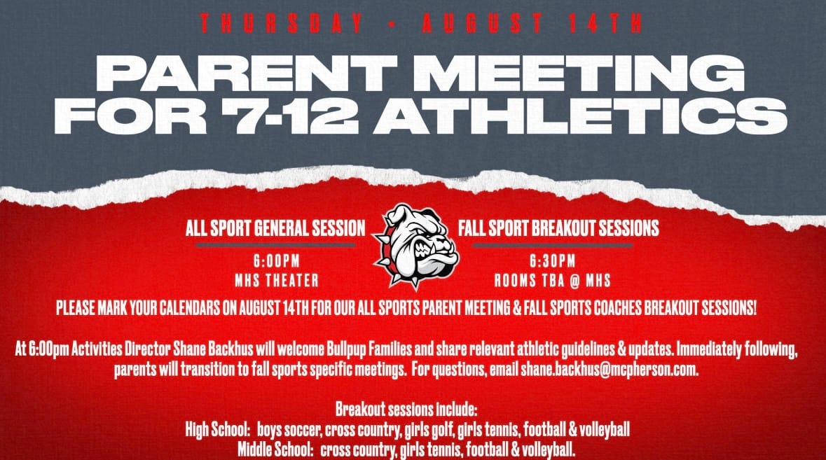 McPherson Schools to Host Athletic Parent Meeting August 14
