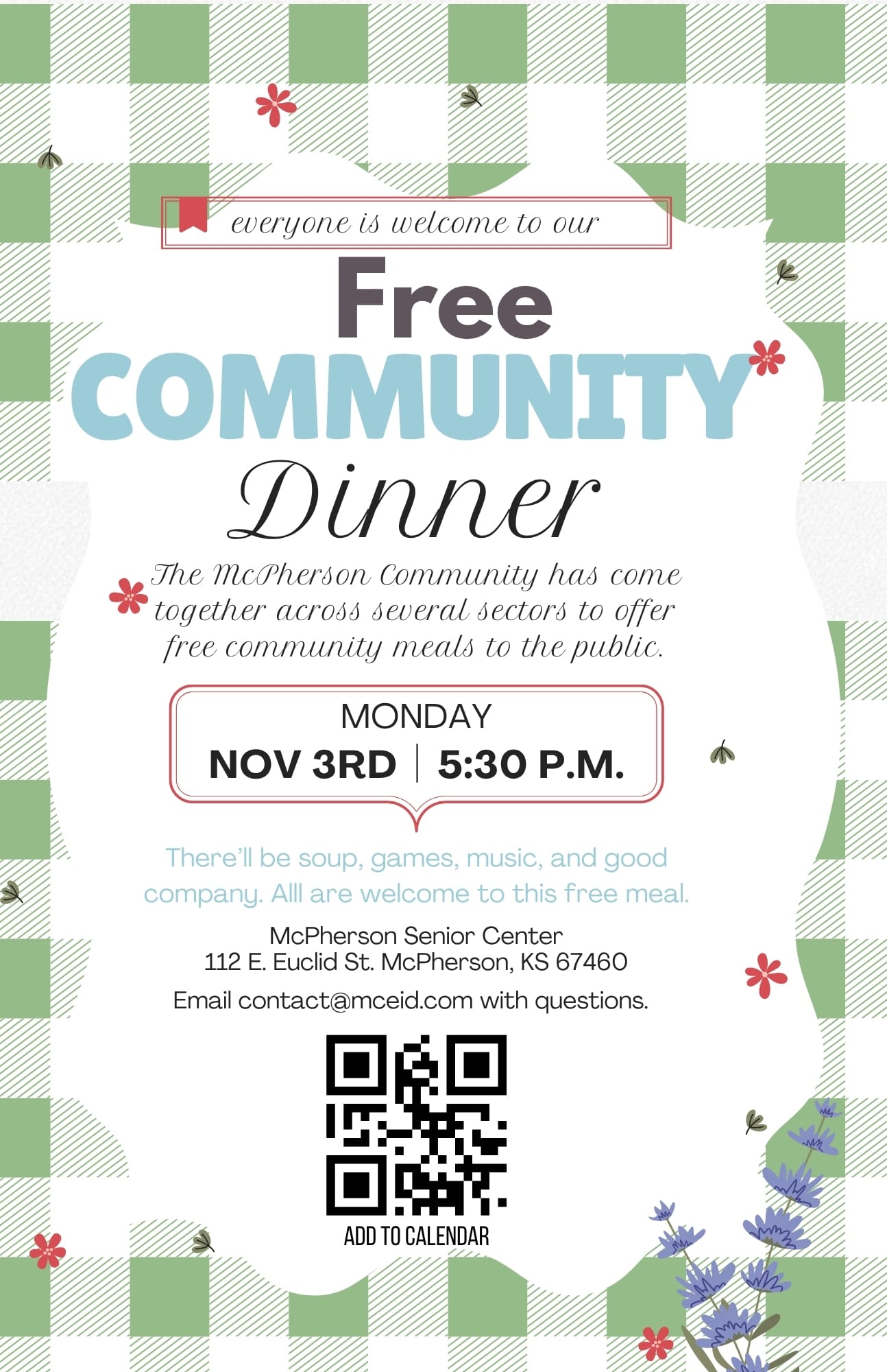 Free Community Dinner at  McPherson Senior Center