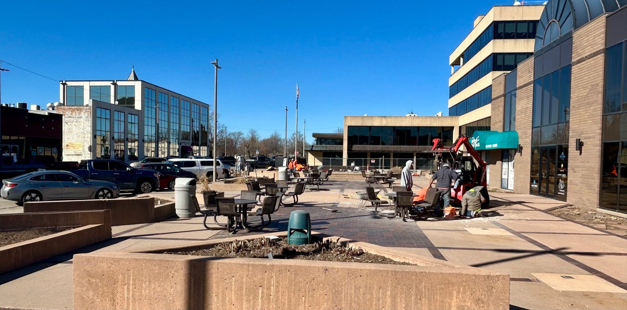 New Permanent Shade Structures Going Up at McPherson's Downtown Plaza