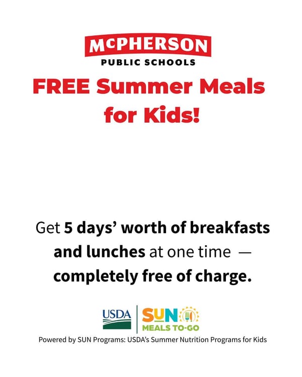 McPherson Public Schools Launches Free Summer Meals Program Starting June 5