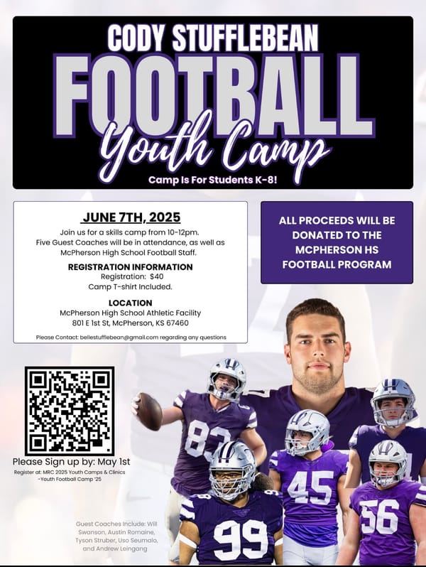 Cody Stufflebean to Host Youth Football Camp at McPherson High School