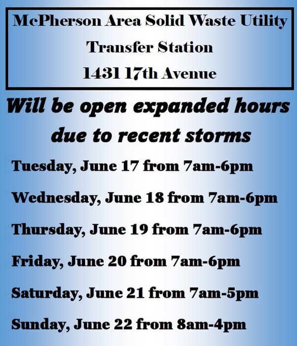 Lindsborg Transfer Station Extends Weekend Hours Following Storms