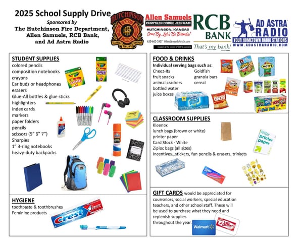 Fire department accepting advance school supply donations