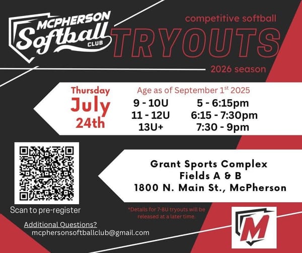 McPherson Softball Club Announces Competitive Tryouts for 2026 Season
