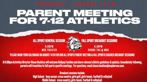McPherson Schools to Host Athletic Parent Meeting August 14