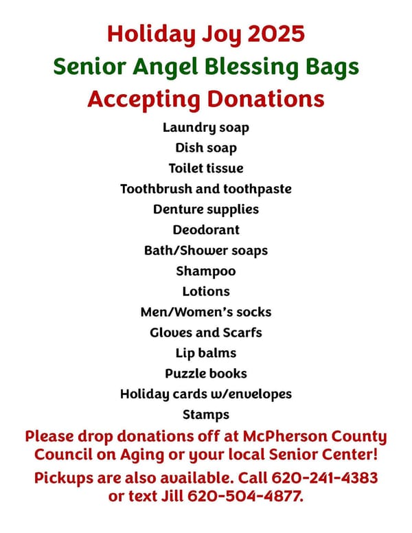 Holiday Joy 2025 Senior Angel Blessing Bags Drive Underway