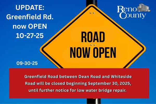 Reno County reopens Greenfield Road after bridge repair completion