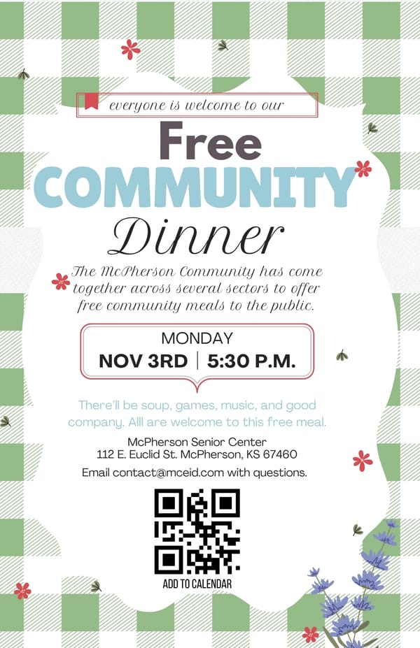 Free Community Dinner at  McPherson Senior Center