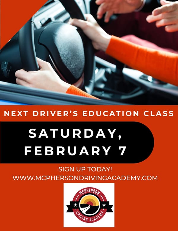 McPherson Driving Academy Offers Next Driver's Education Class February 7
