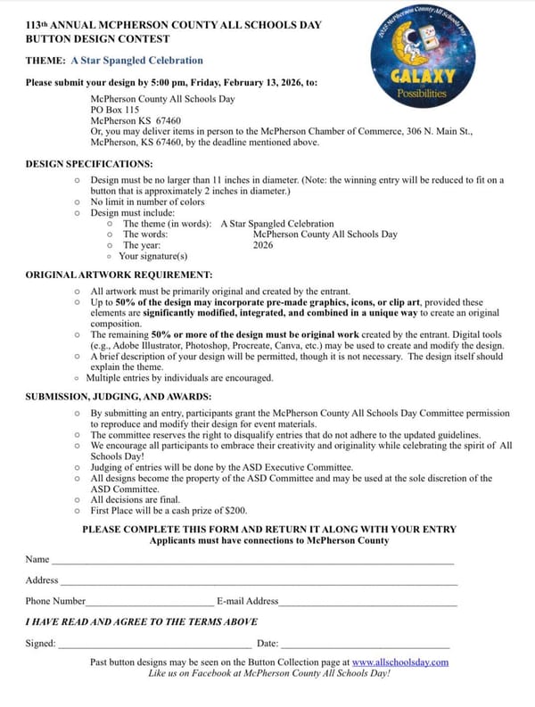 McPherson County All Schools Day Button Design Contest Now Open