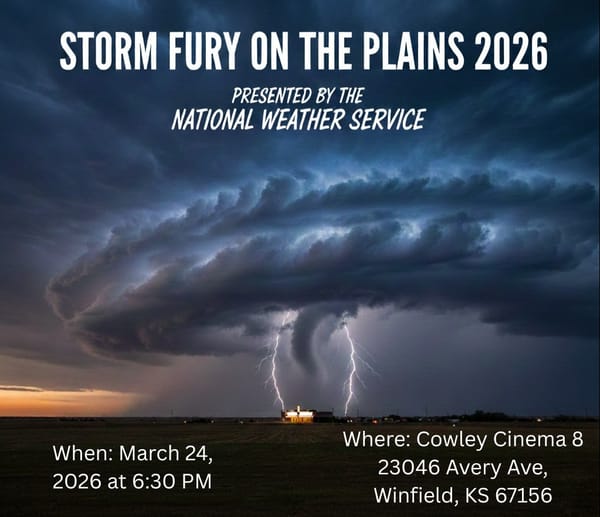 Cowley County to Host National Weather Service Severe Weather Presentation March 24